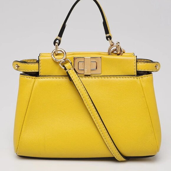 Fendi Yellow Nappa Leather Micro Peekaboo Bag 8M0355 - Picture 1 of 11